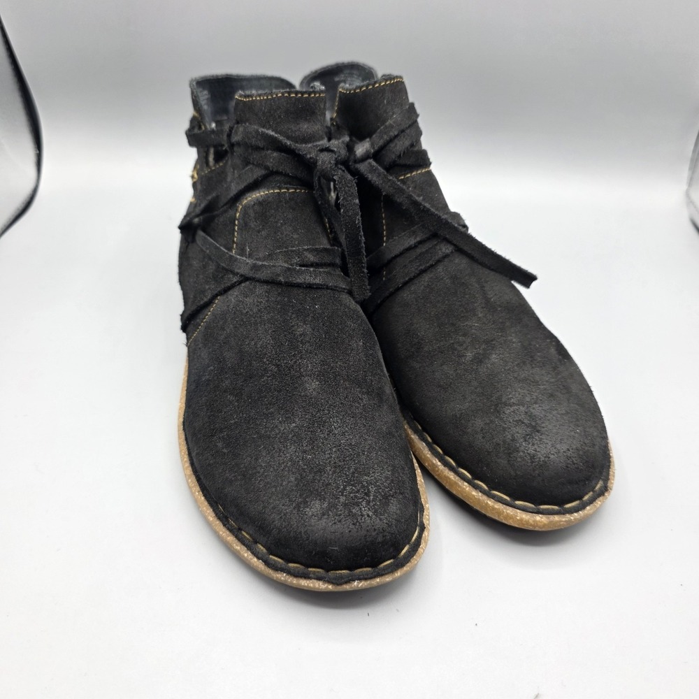 Born Tarkiln Bootie Womens 7.5 Black Suede Wrap Ankle Chukka Boot Casual Comfort